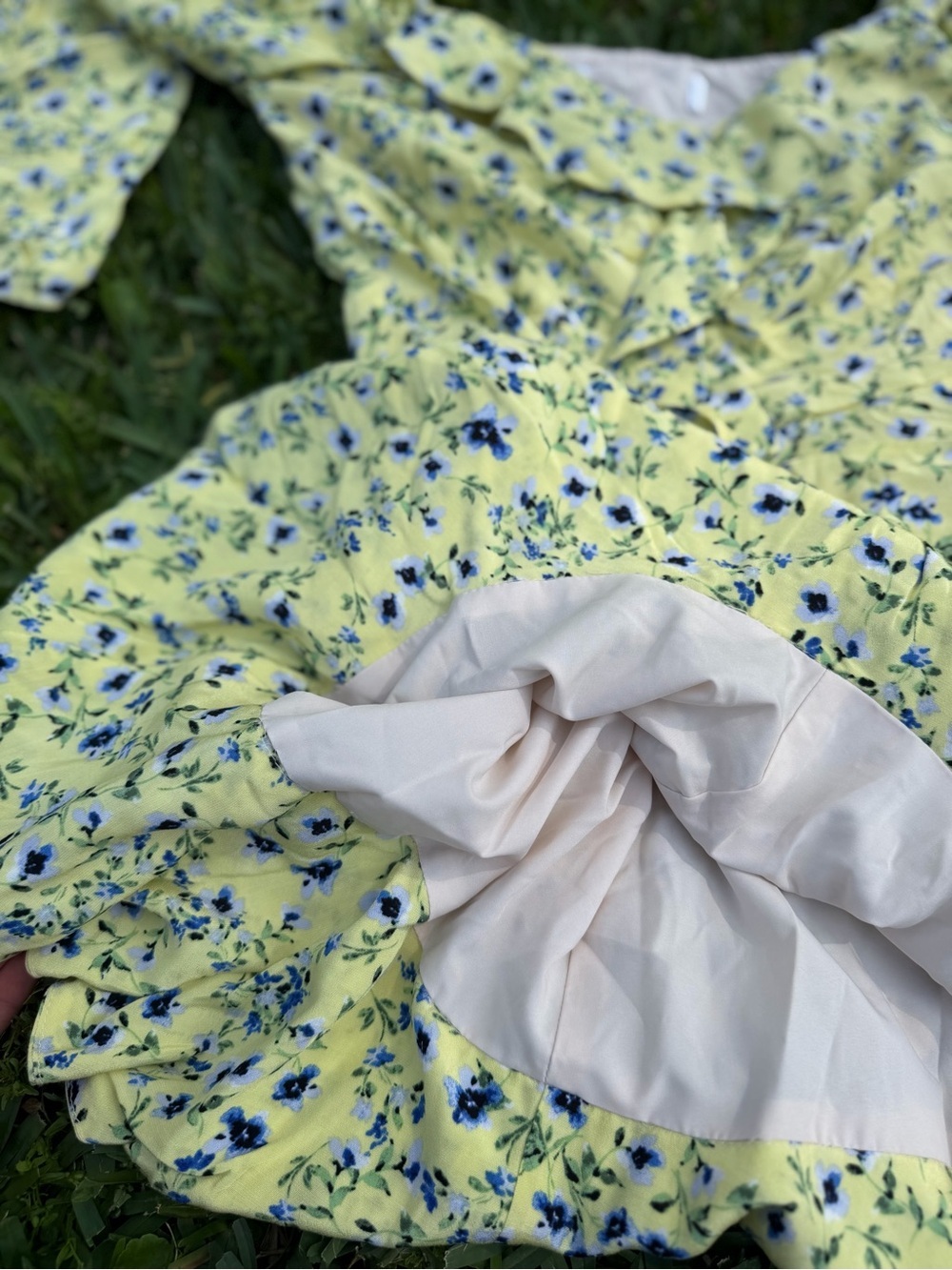 Yellow Floral Ruched Mini Dress Puff Sleeve Cottagecore Size S - Picture 5 of 7